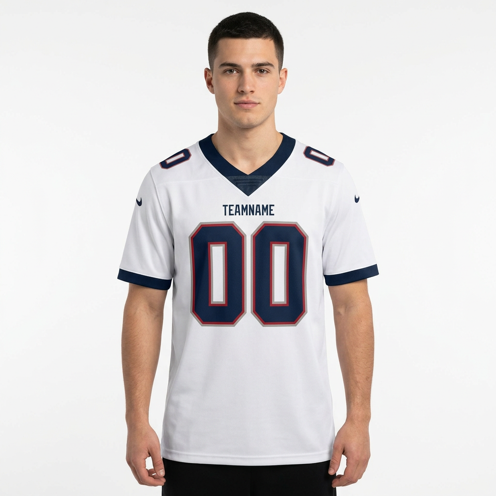 Custom White & Navy/Grey-Red Football Jersey