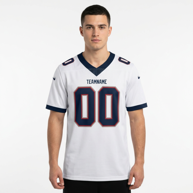 Custom White & Navy/Grey-Red Football Jersey