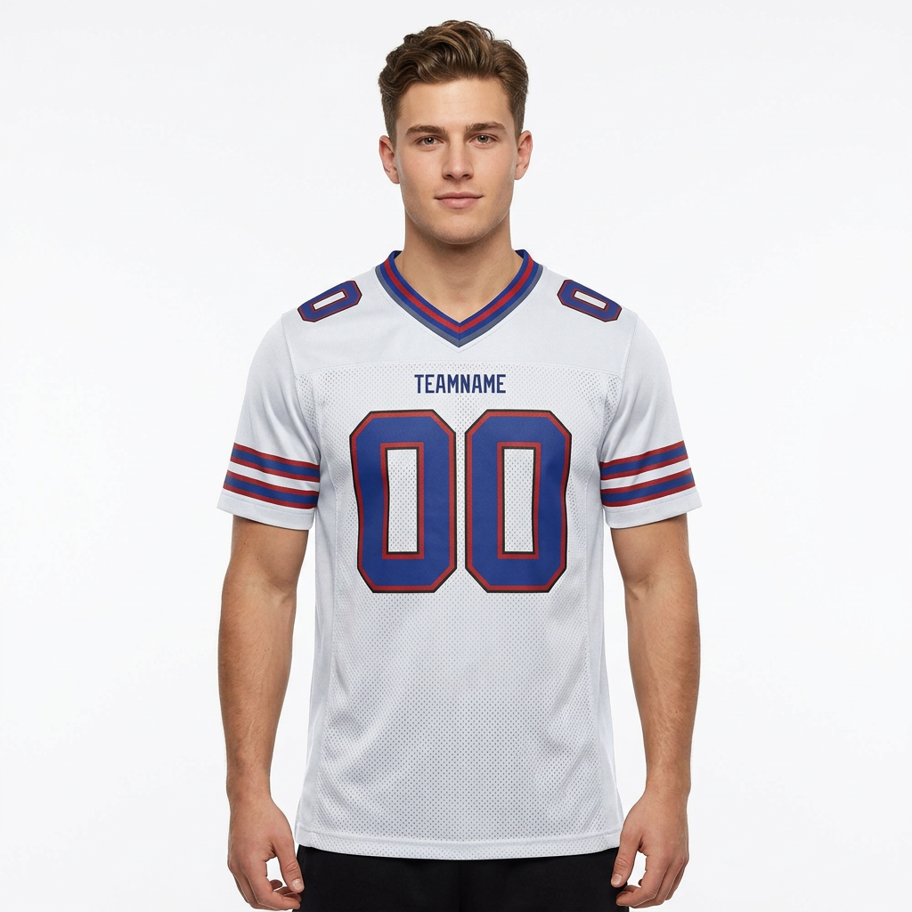 Custom White & Royal Blue/Red Football Jersey