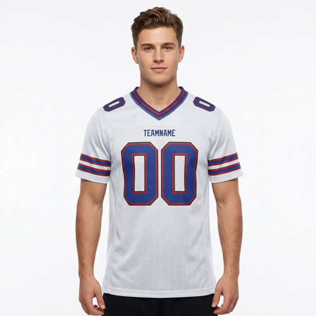 Custom White & Royal Blue/Red Football Jersey