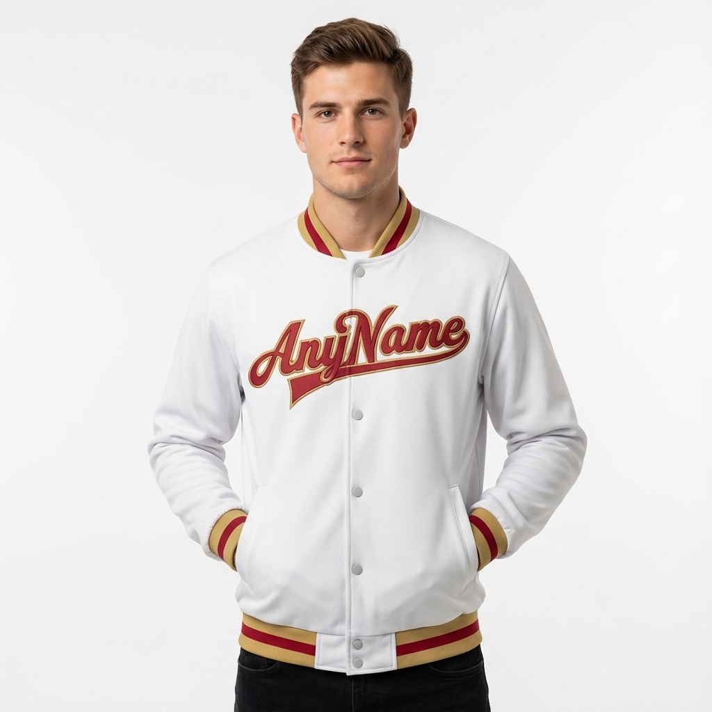 Custom White& Red/Khaki Full-Snap Fleece Jacket