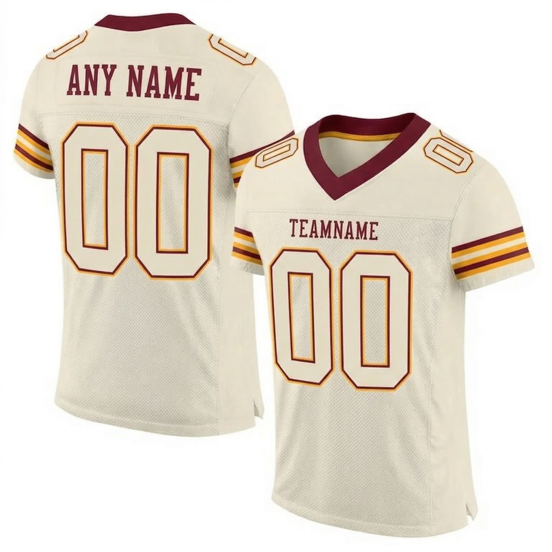 Custom Cream & Burgundy/Gold Football Jersey