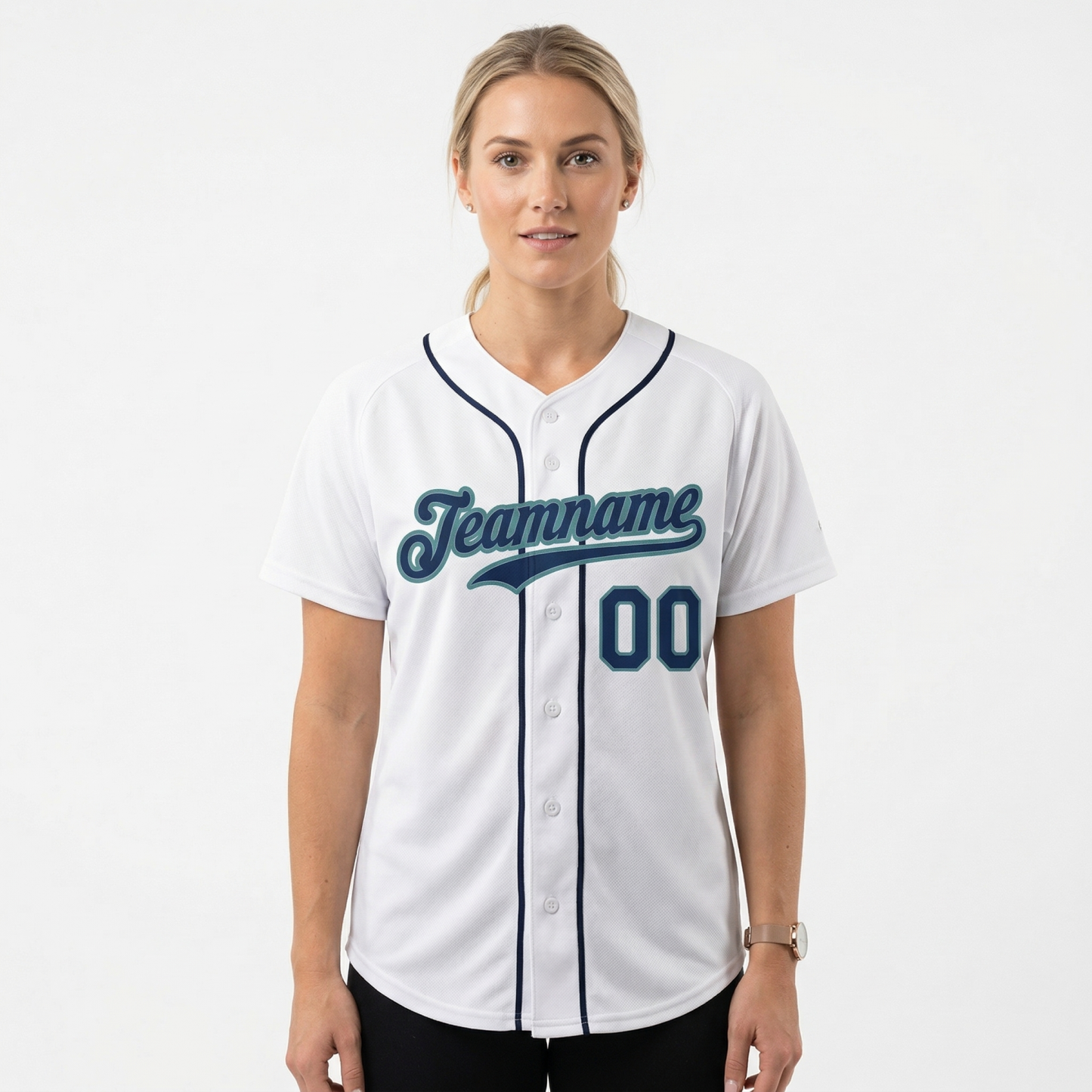 Custom White & Navy/Teal Classic Fashion Baseball Jersey