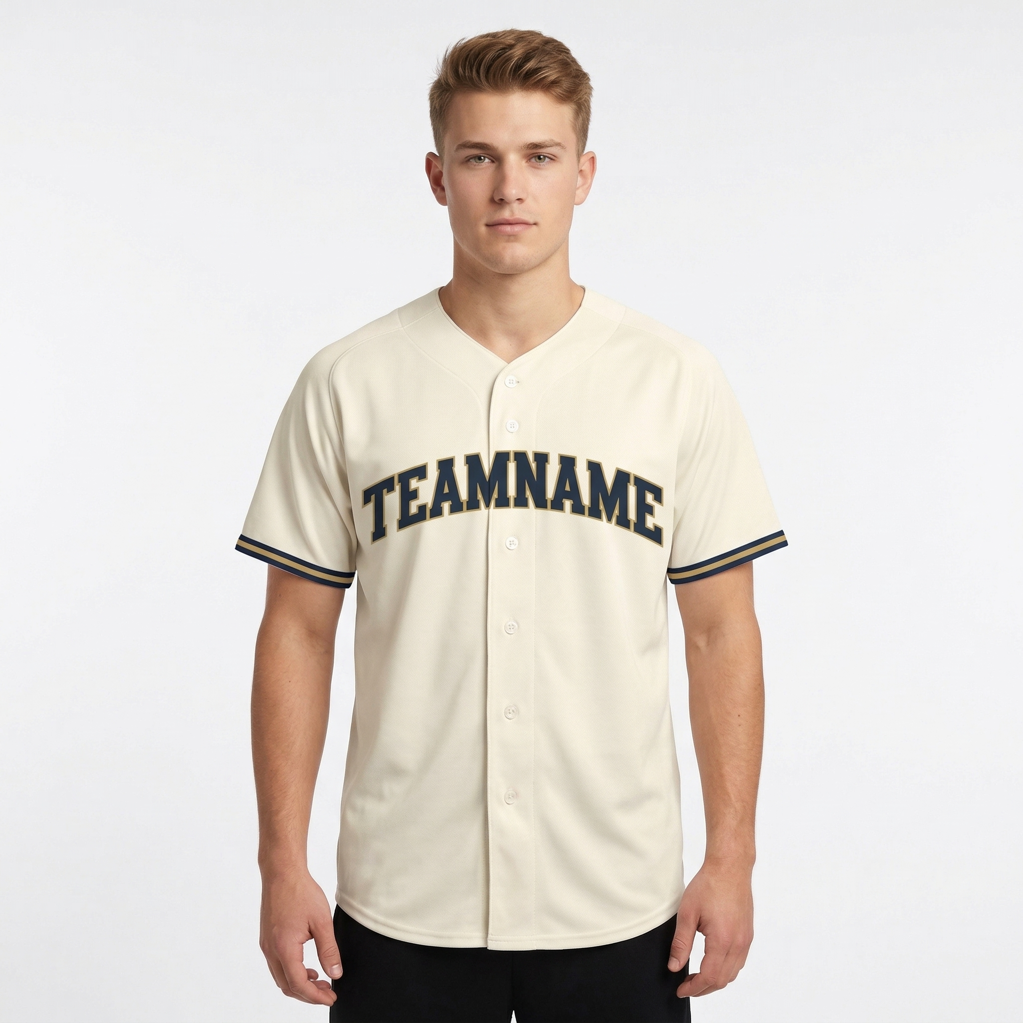 Custom Cream & Navy/Yellow Classic Fashion Baseball Jersey