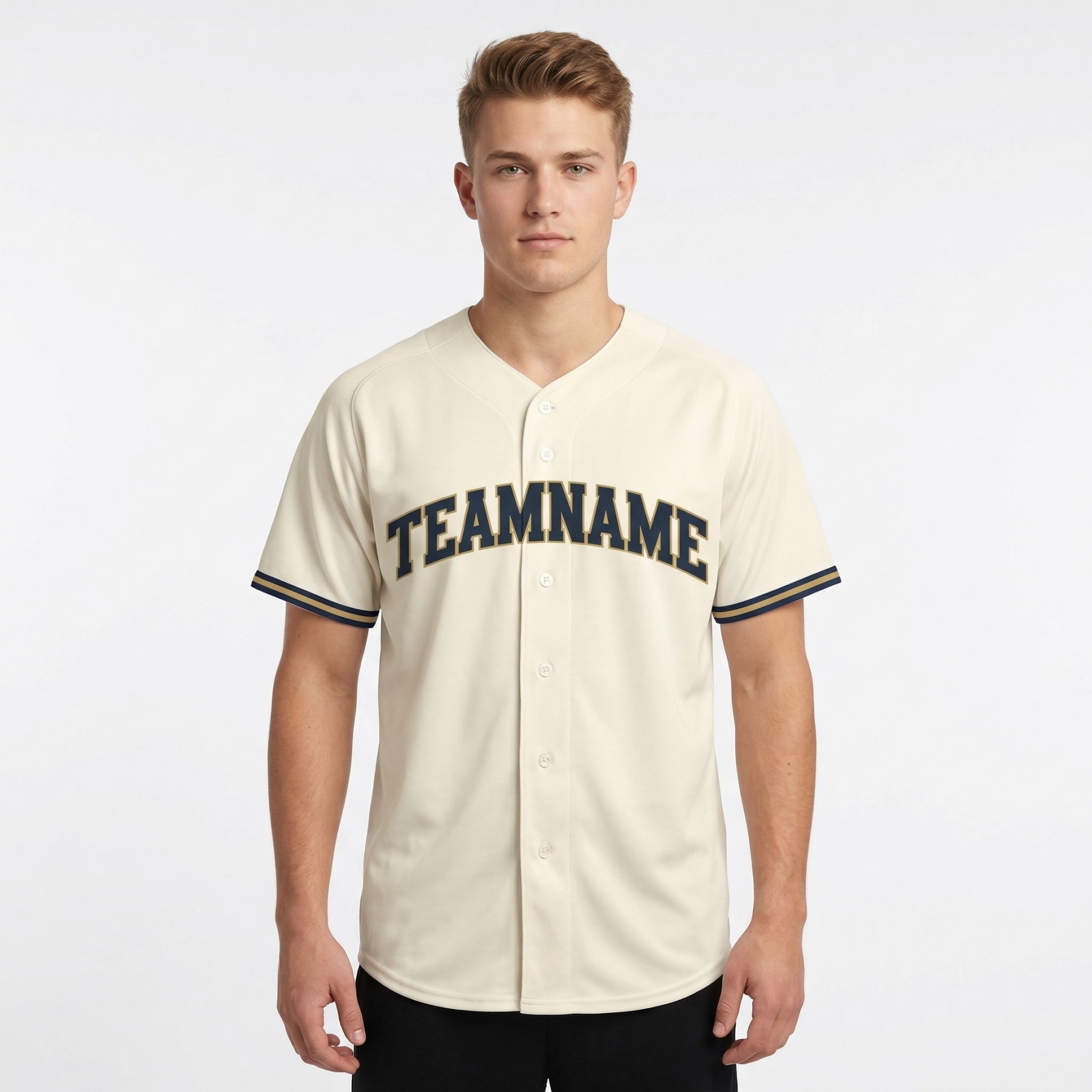 Custom Cream & Navy/Yellow Classic Fashion Baseball Jersey