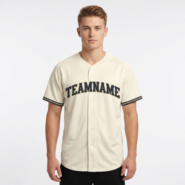 Custom Cream & Navy/Yellow Classic Fashion Baseball Jersey