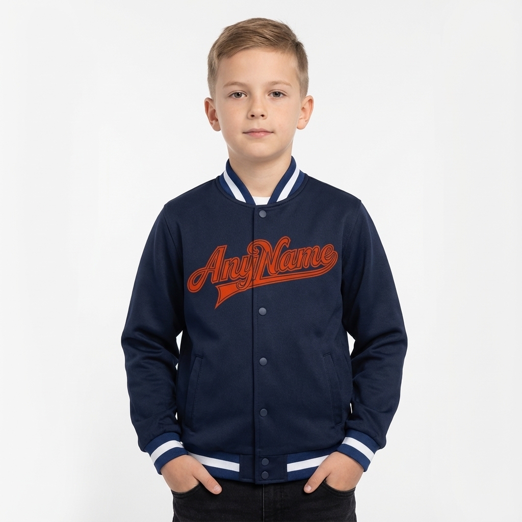 Custom Navy & Orange/White Full-Snap Fleece Jacket