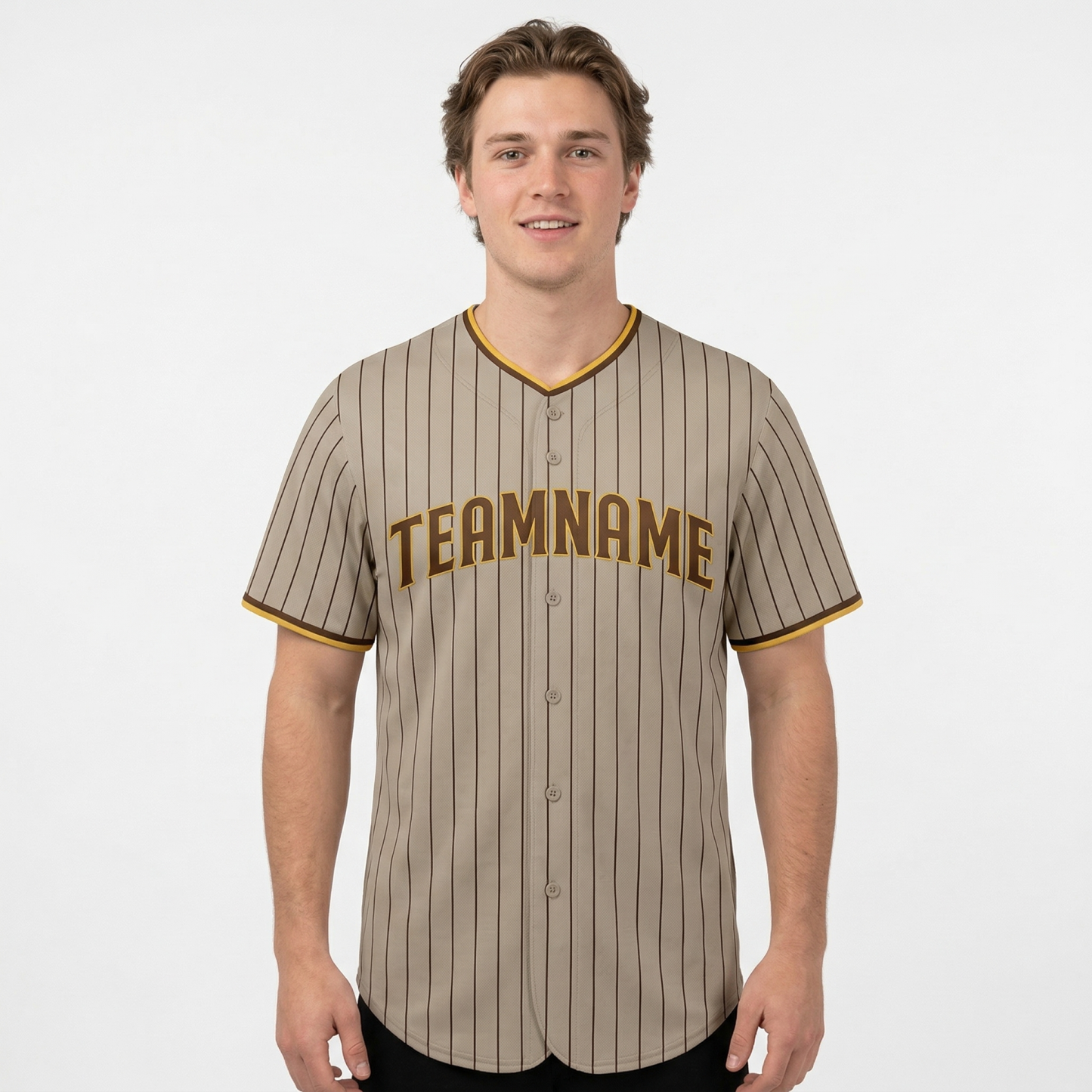 Custom Light Grey & Brown/Yellow Pinstripes Classic Fashion Baseball Jersey