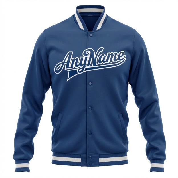 Custom Royal Blue & White Full-Snap Fleece Jacket