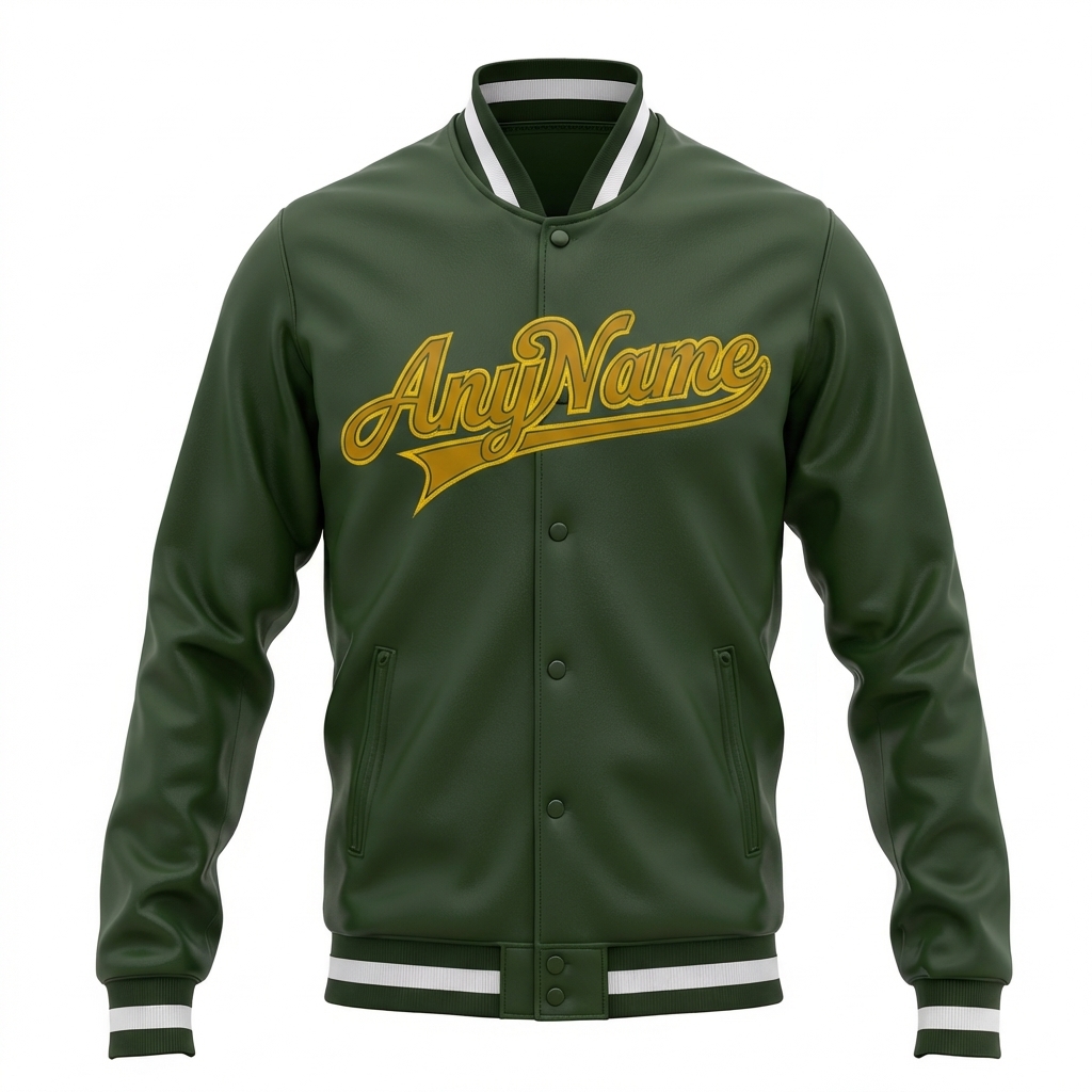 Custom Forest Green & Yellow/White Full-Snap Fleece Jacket