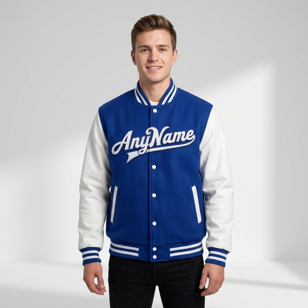 Custom Royal & White Full-Snap Raglan Sleeve Fleece Jacket