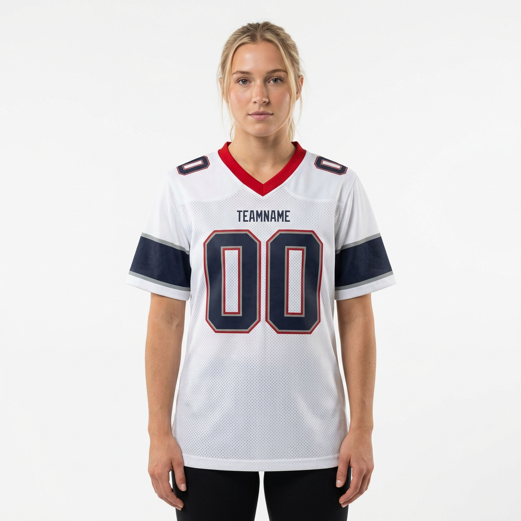 Custom White & Navy/Grey-Red Football Jersey