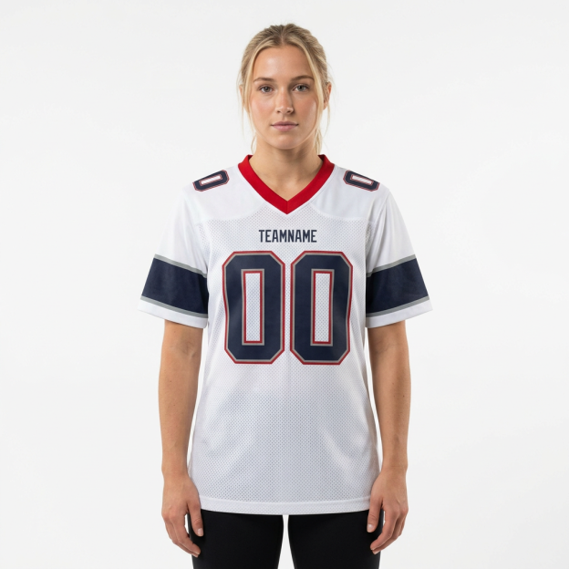 Custom White & Navy/Grey-Red Football Jersey