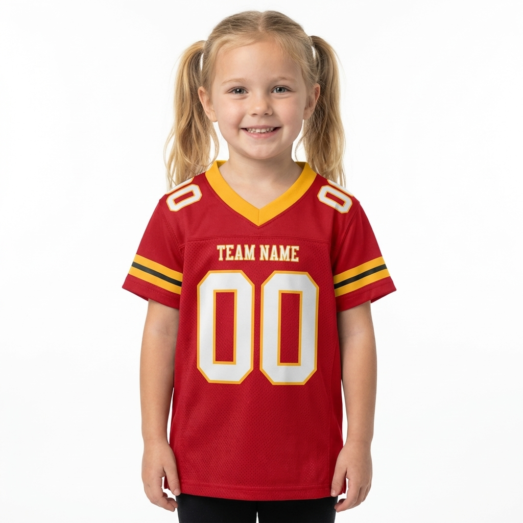 Custom Red & White/Gold Football Jersey