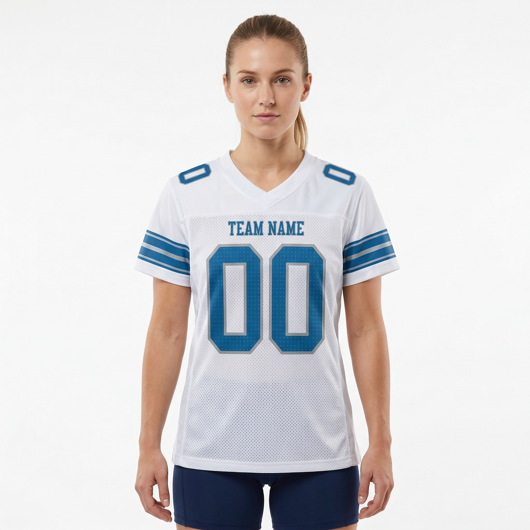 Custom White & Powder Blue/Sliver Football Jersey