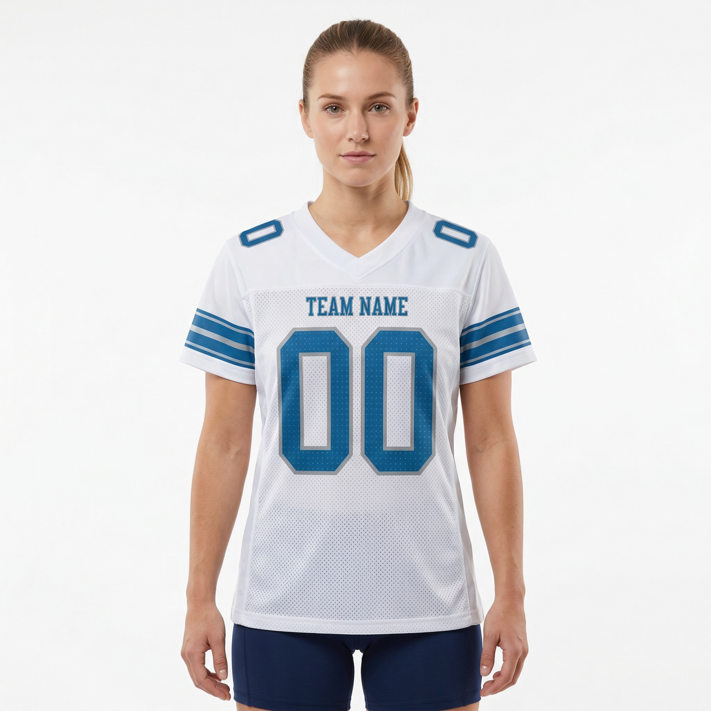 Custom White & Powder Blue/Sliver Football Jersey