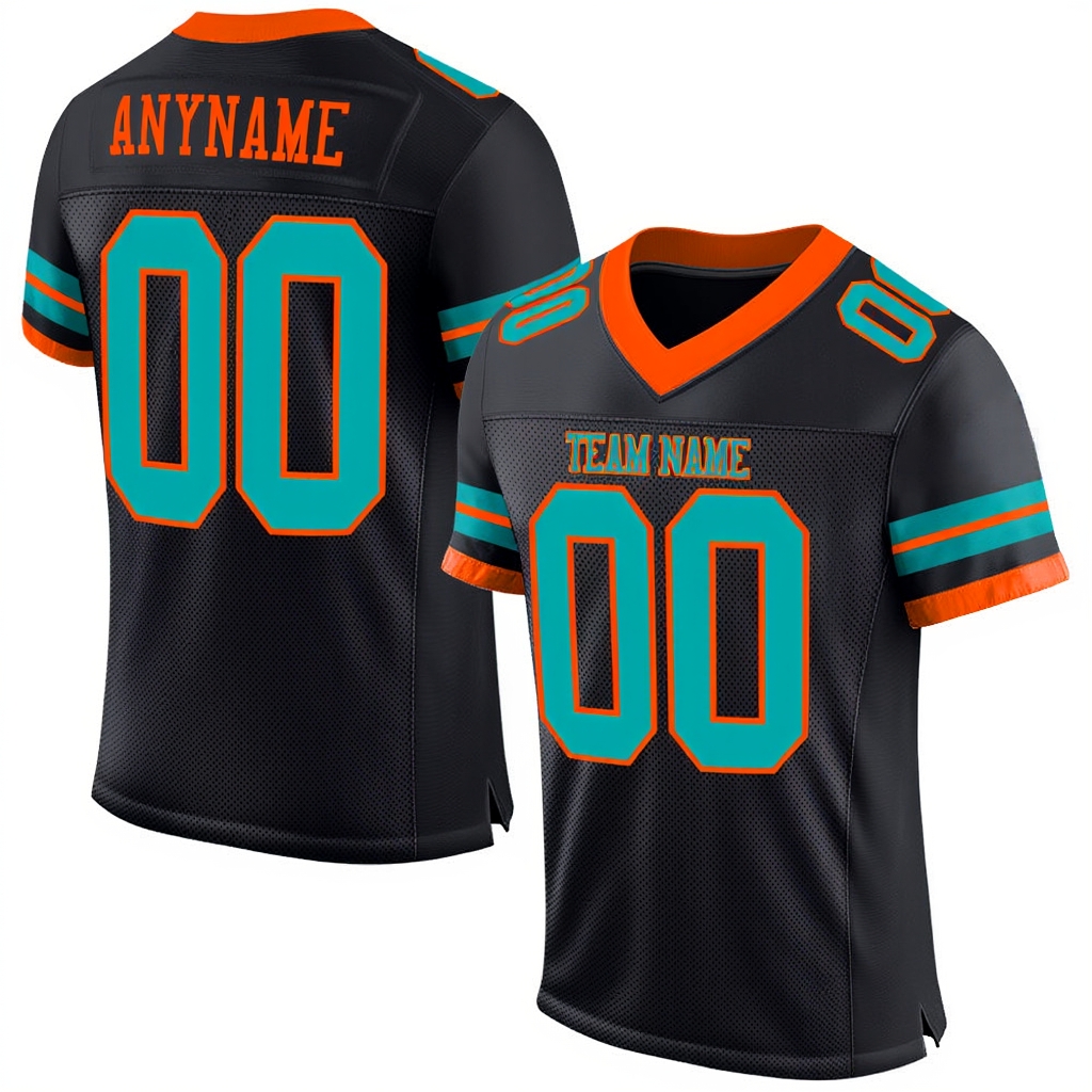 Custom Black & Aqua/Orange Football Jersey