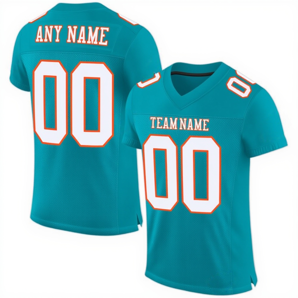 Custom Aqua & White/Orange Football Jersey