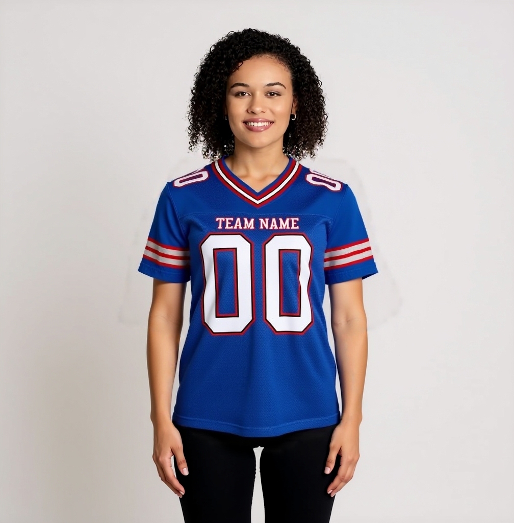 Custom Royal Blue & White/Red Football Jersey