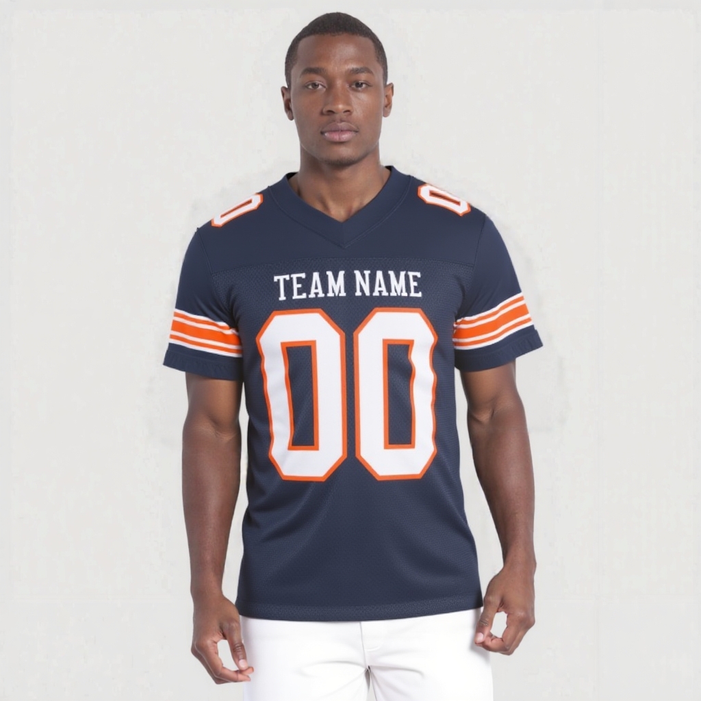 Custom Navy & White/Orange Football Jersey