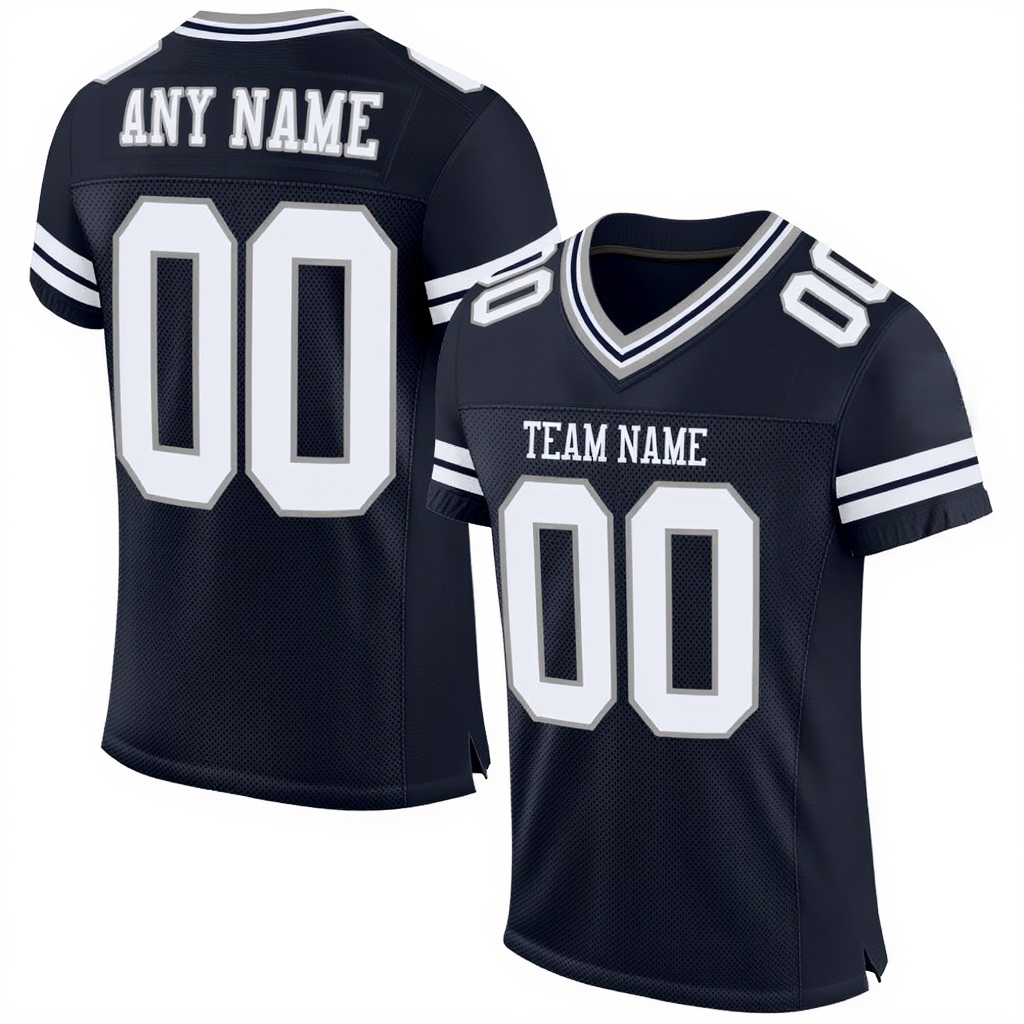 Custom Black & White/Sliver Football Jersey