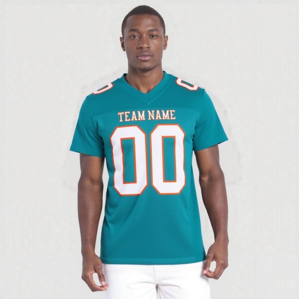 Custom Aqua & White/Orange Football Jersey