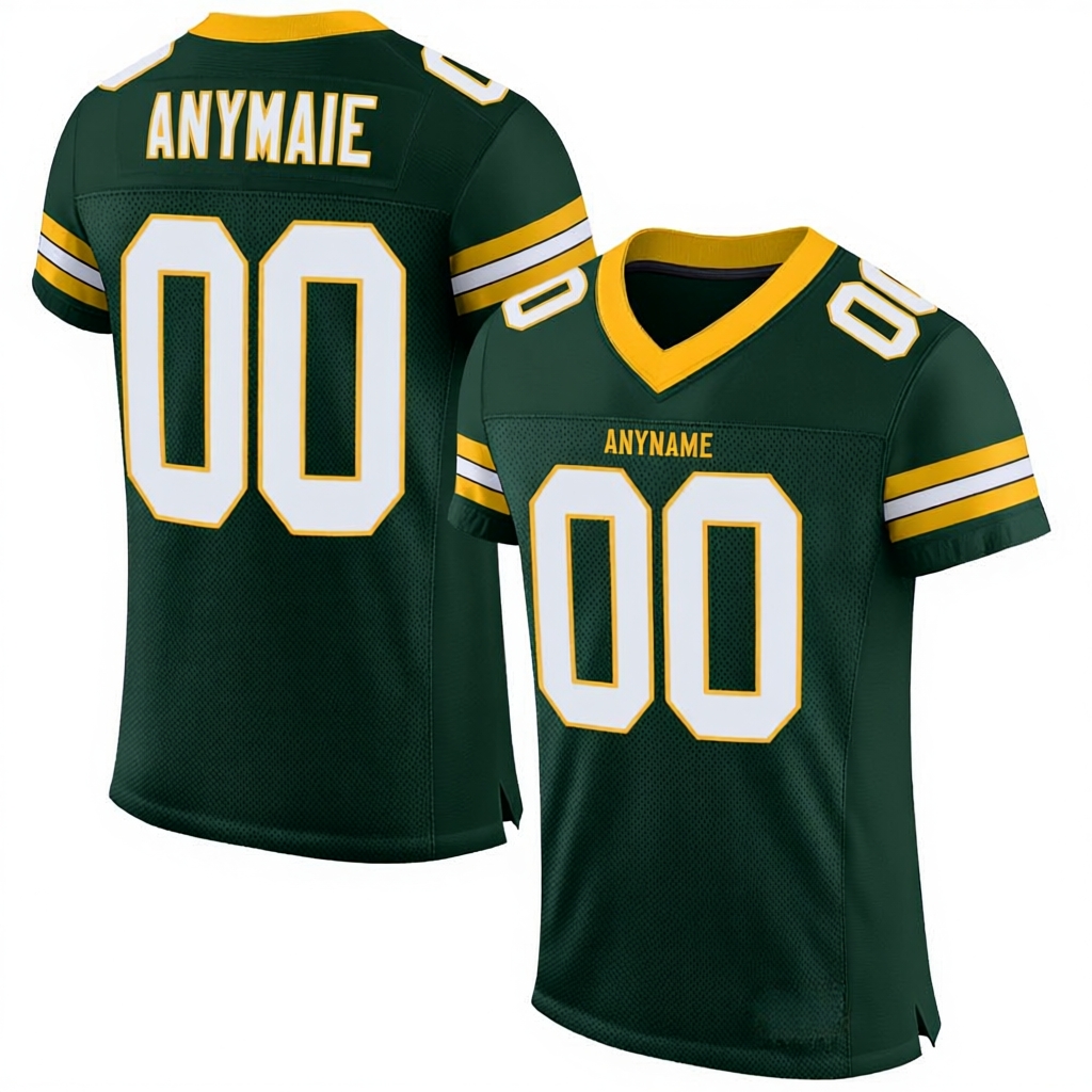 Custom Green & White/Yellow Football Jersey