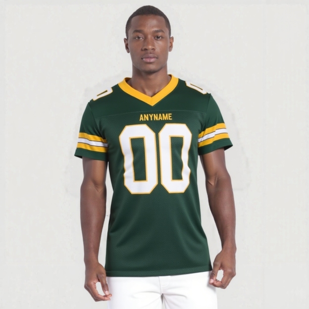 Custom Green & White/Yellow Football Jersey