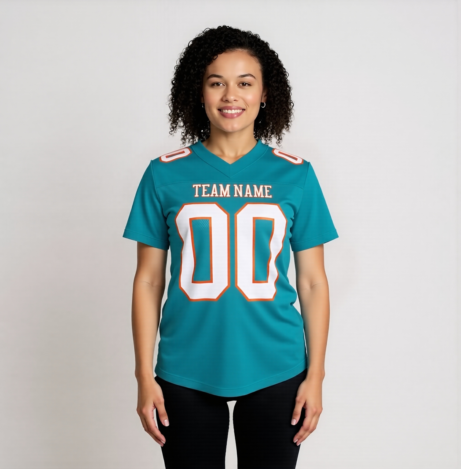 Custom Aqua & White/Orange Football Jersey