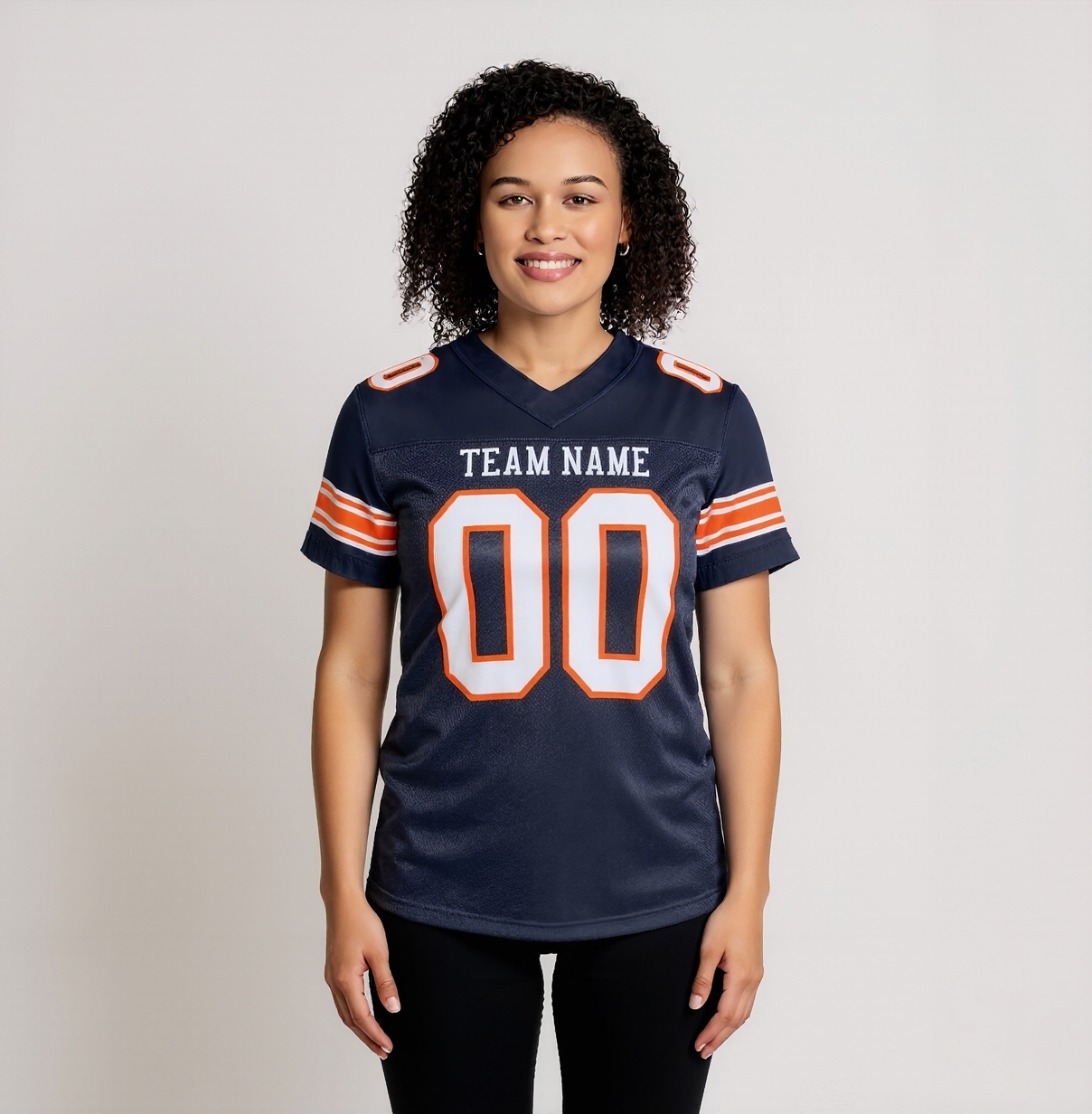 Custom Navy & White/Orange Football Jersey