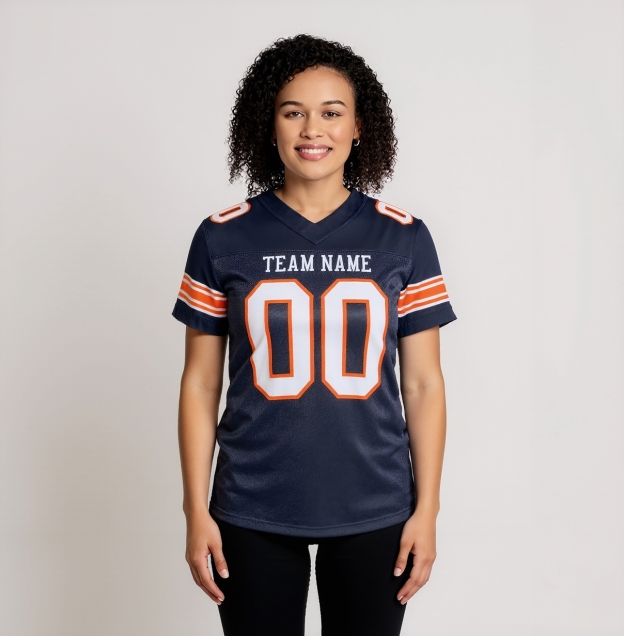 Custom Navy & White/Orange Football Jersey