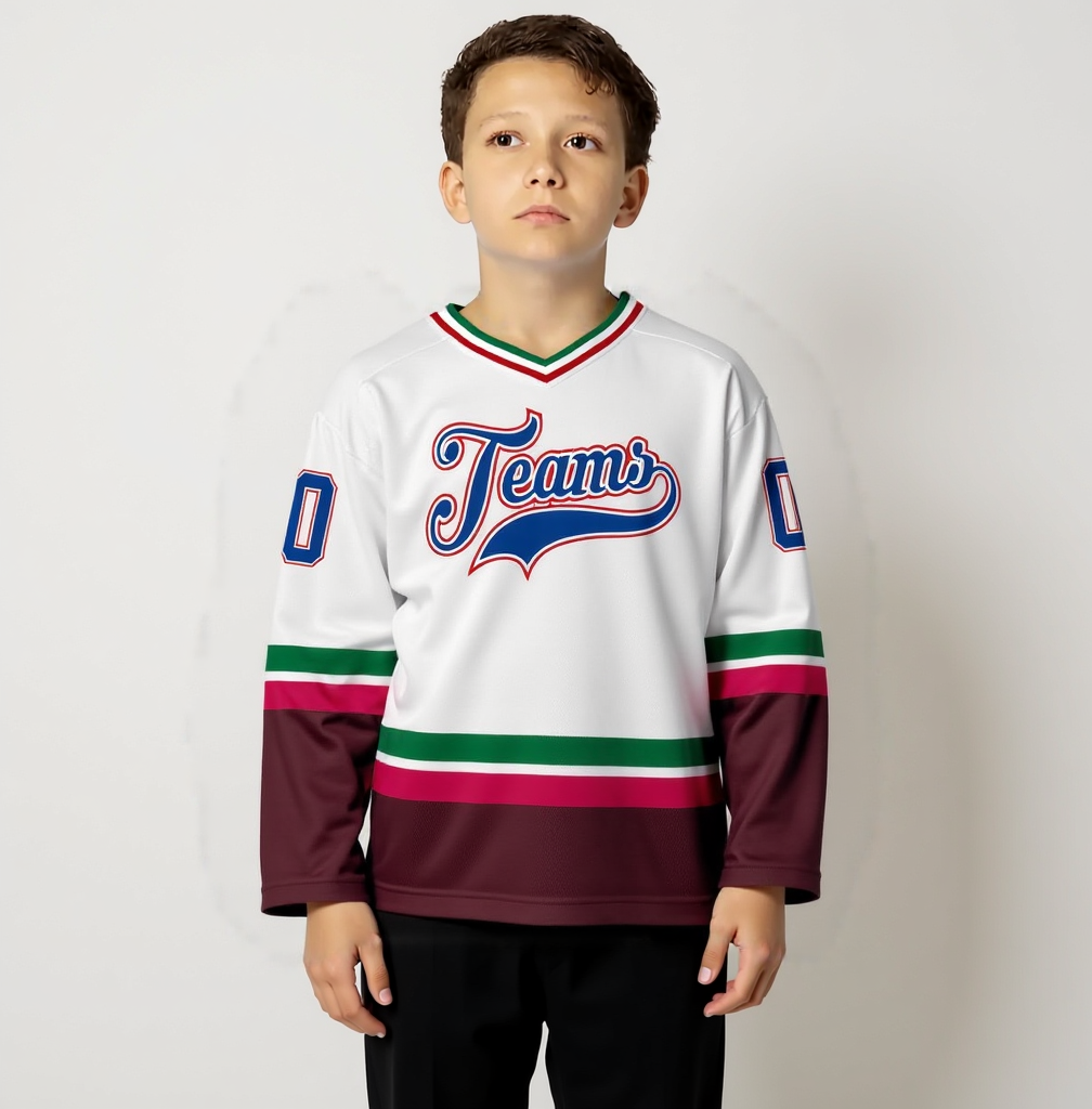 Custom White & Royal/Burgundy Hockey Jersey