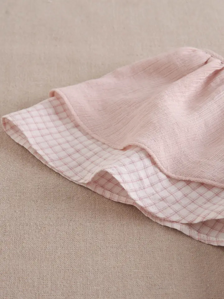 Pink Girl's Dress with Double Ruffle Sleeves