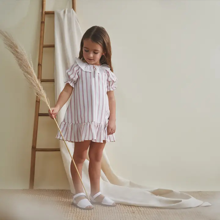 Baby Girl's Dress with Panties in White with Red Stripes