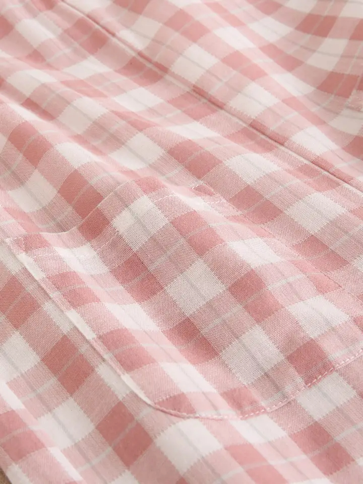 Girl's Long Pink Gingham Jumpsuit with Pockets