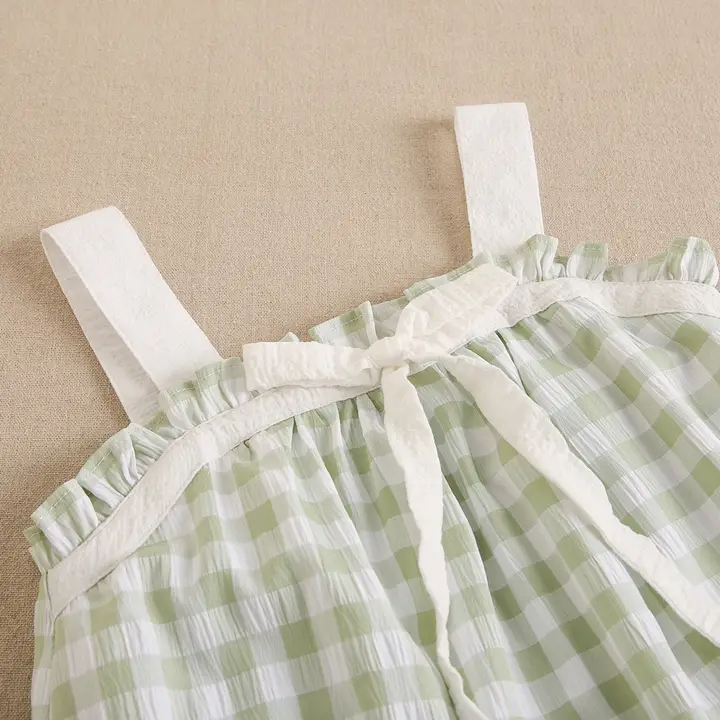 Vichy Checkered Girl's Dress with Contrast Straps