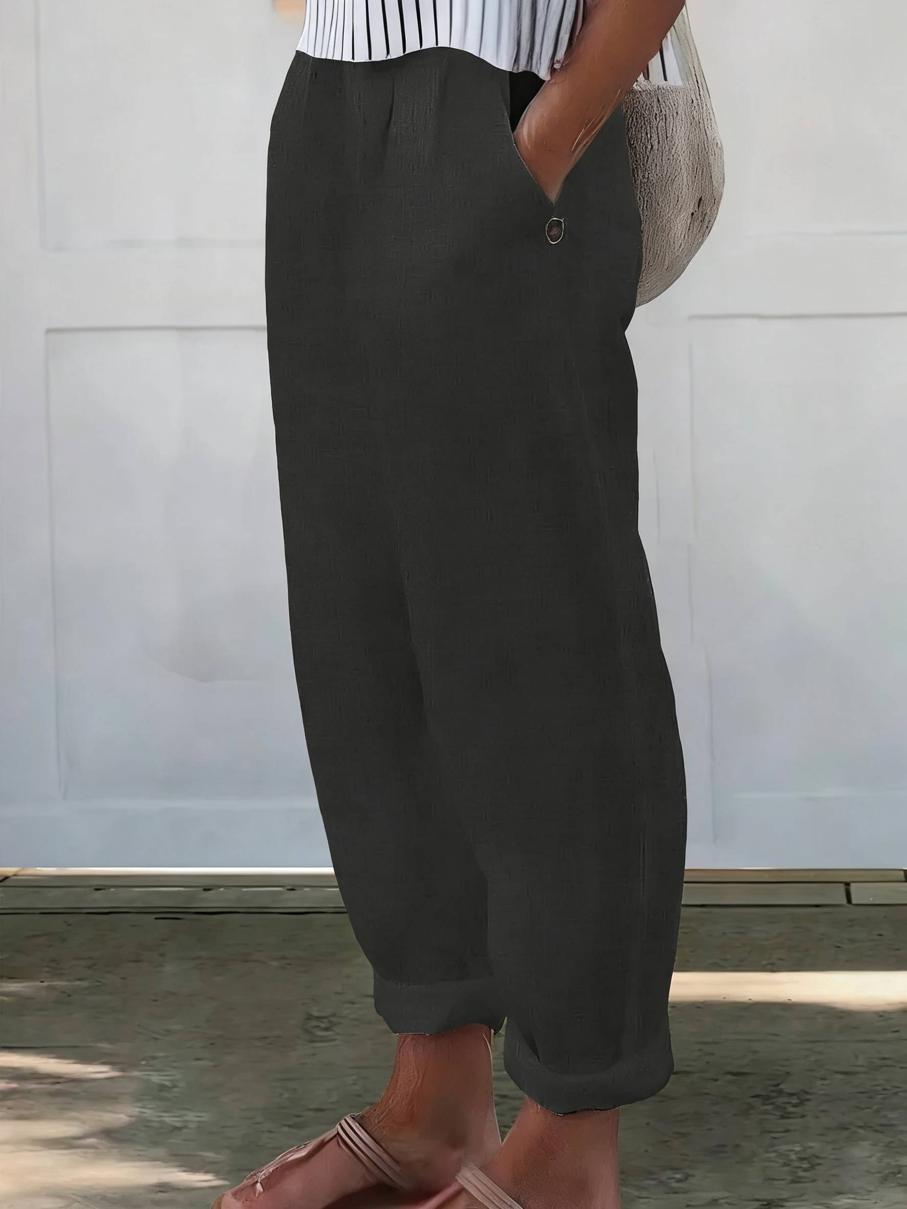 Women's Printed Cotton And Linen Casual Pants