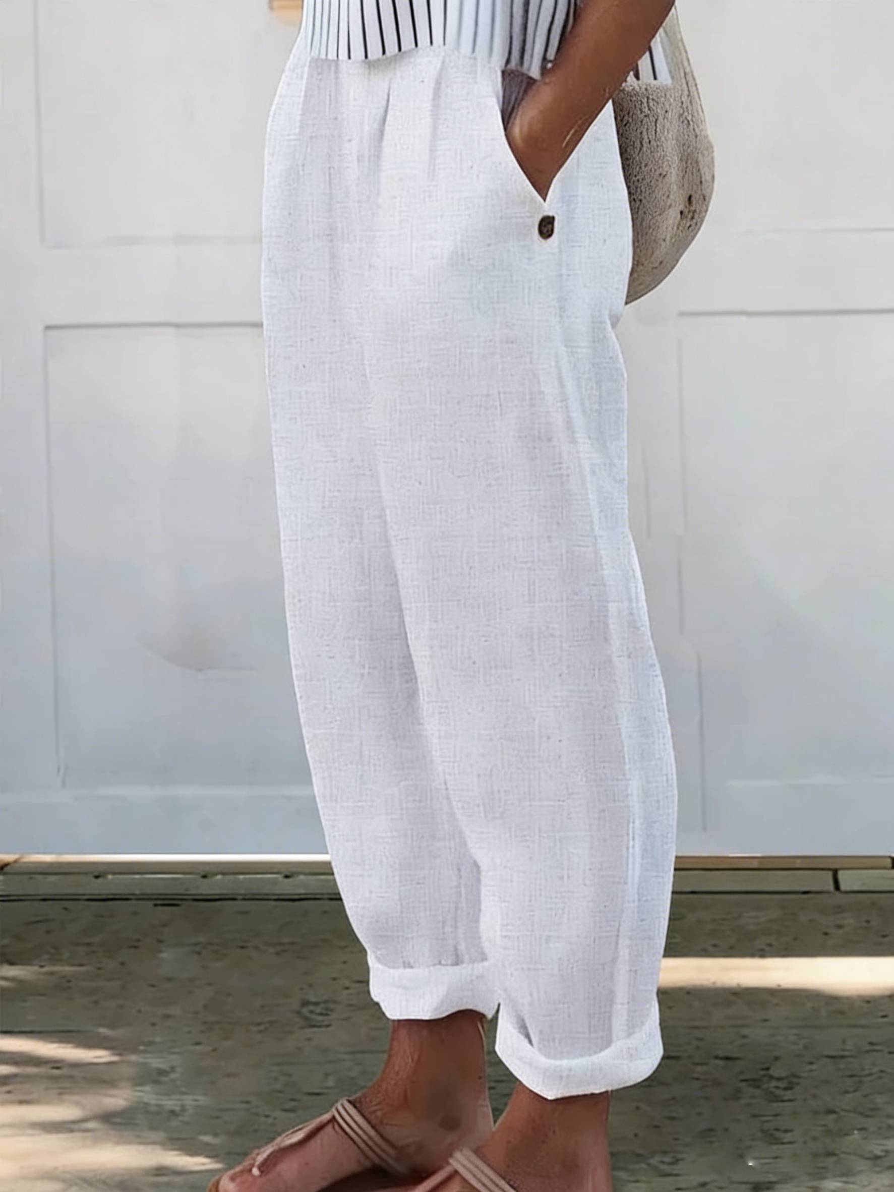 Women's Printed Cotton And Linen Casual Pants