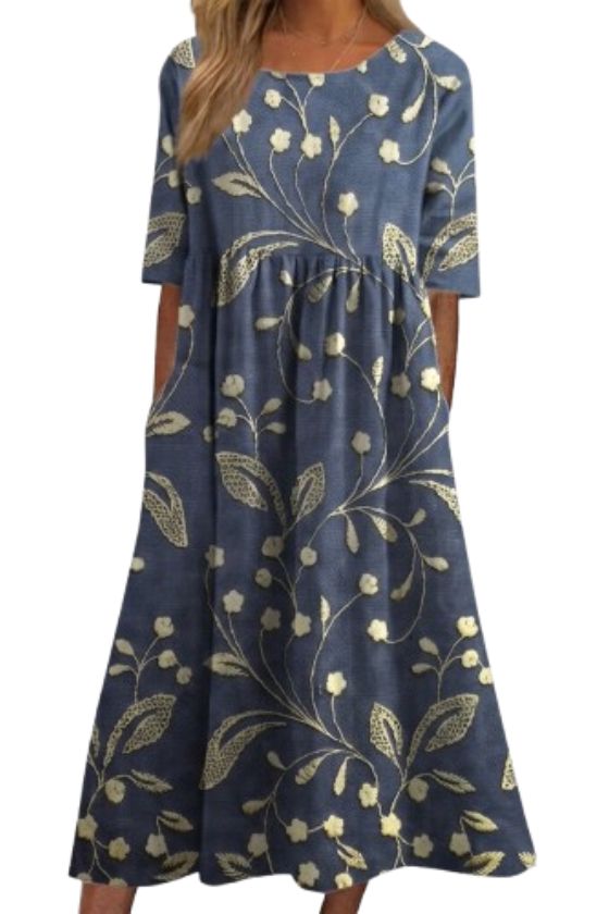 Women's Vintage Floral Art Print Pocket Cotton Dress
