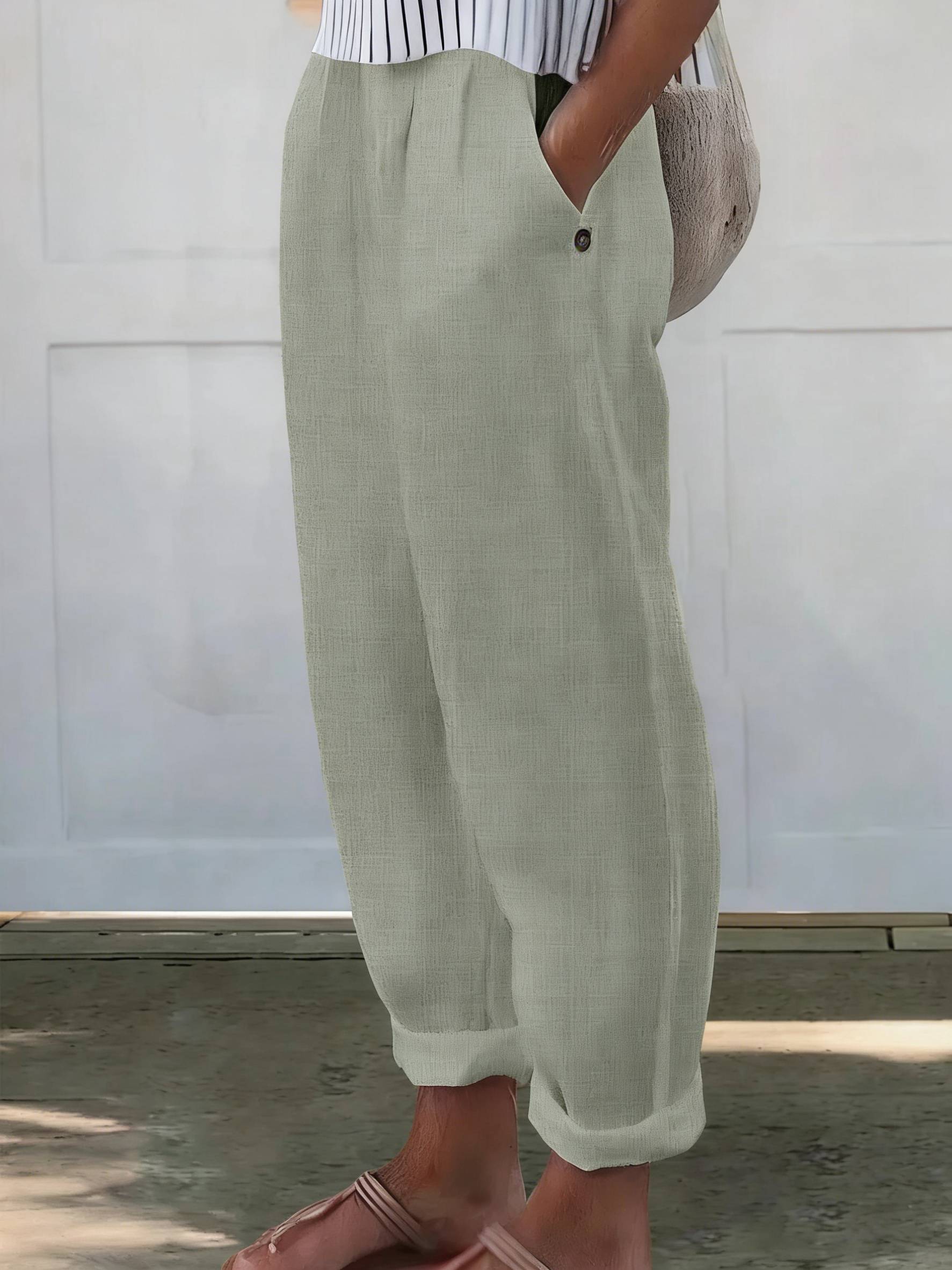 Women's Printed Cotton And Linen Casual Pants