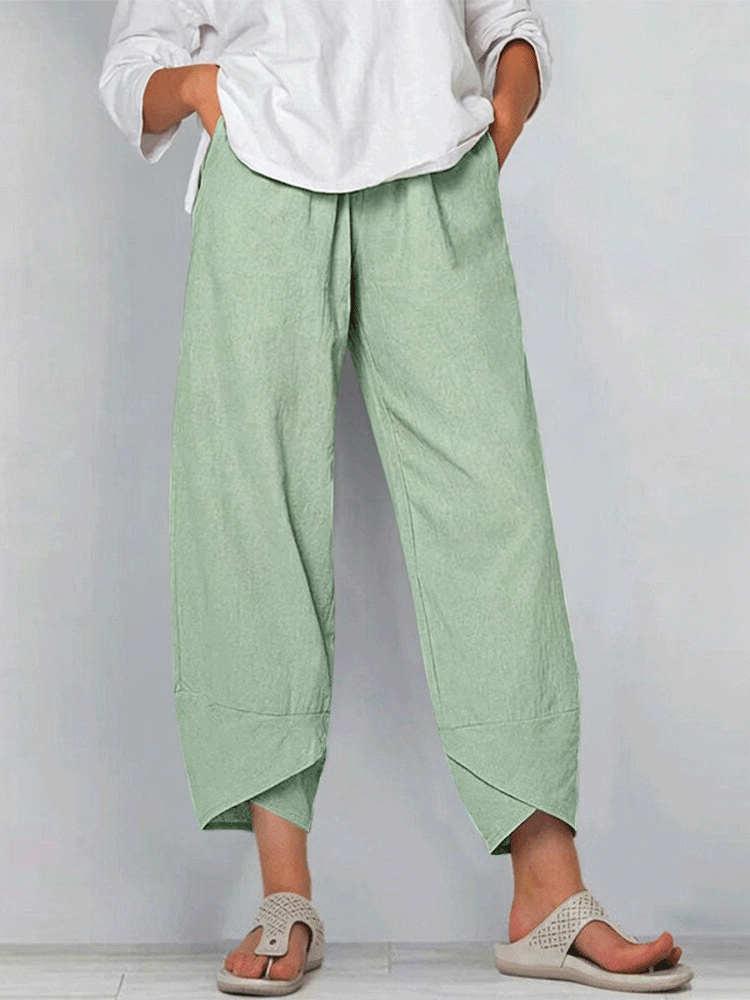 Women's Solid Color Loose Elegant Casual Simple Cotton And Linen Ninth Pants