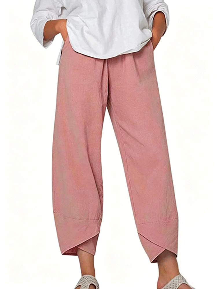 Women's Solid Color Loose Elegant Casual Simple Cotton And Linen Ninth Pants
