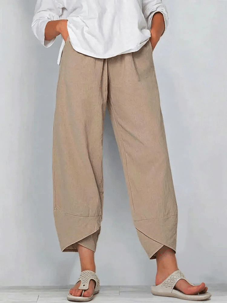 Women's Solid Color Loose Elegant Casual Simple Cotton And Linen Ninth Pants