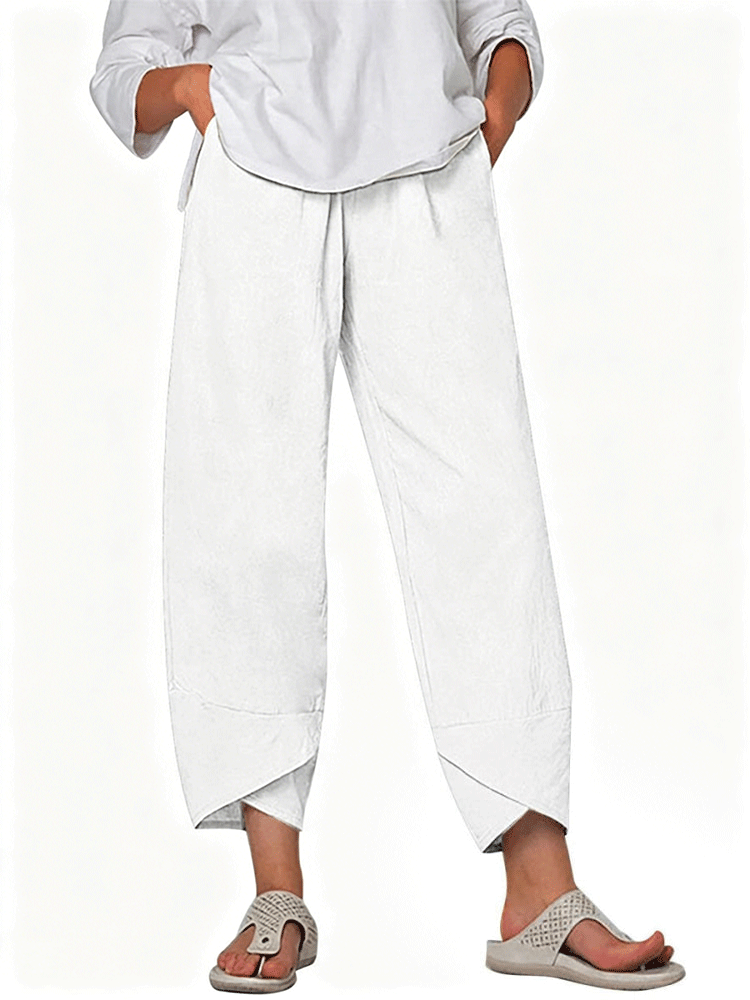 Women's Solid Color Loose Elegant Casual Simple Cotton And Linen Ninth Pants