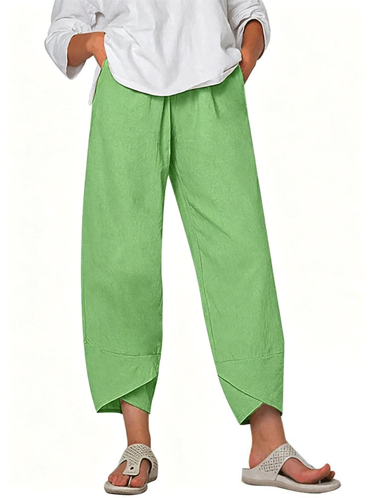 Women's Solid Color Loose Elegant Casual Simple Cotton And Linen Ninth Pants
