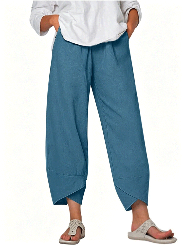 Women's Solid Color Loose Elegant Casual Simple Cotton And Linen Ninth Pants