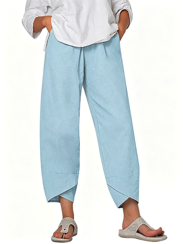 Women's Solid Color Loose Elegant Casual Simple Cotton And Linen Ninth Pants