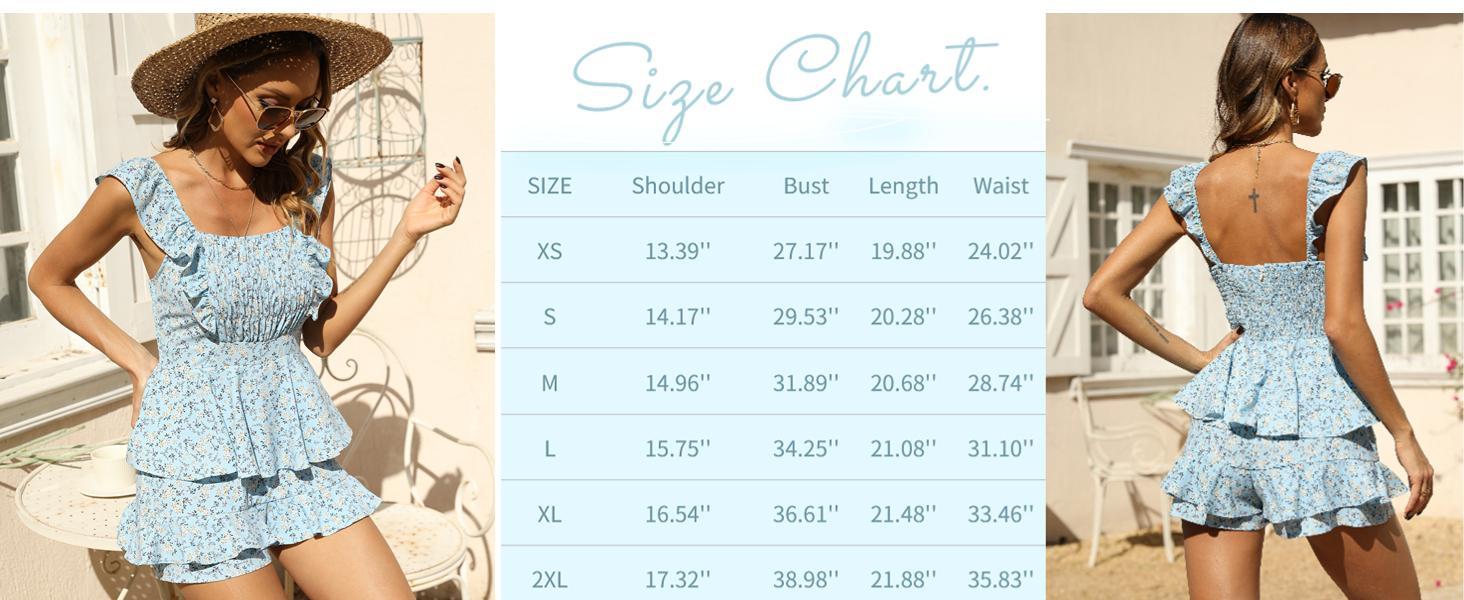 Imily Bela Womens Sexy Summer Romper Floral Square Neck Ruffle Strap Layer Hem Shorts Jumpsuits