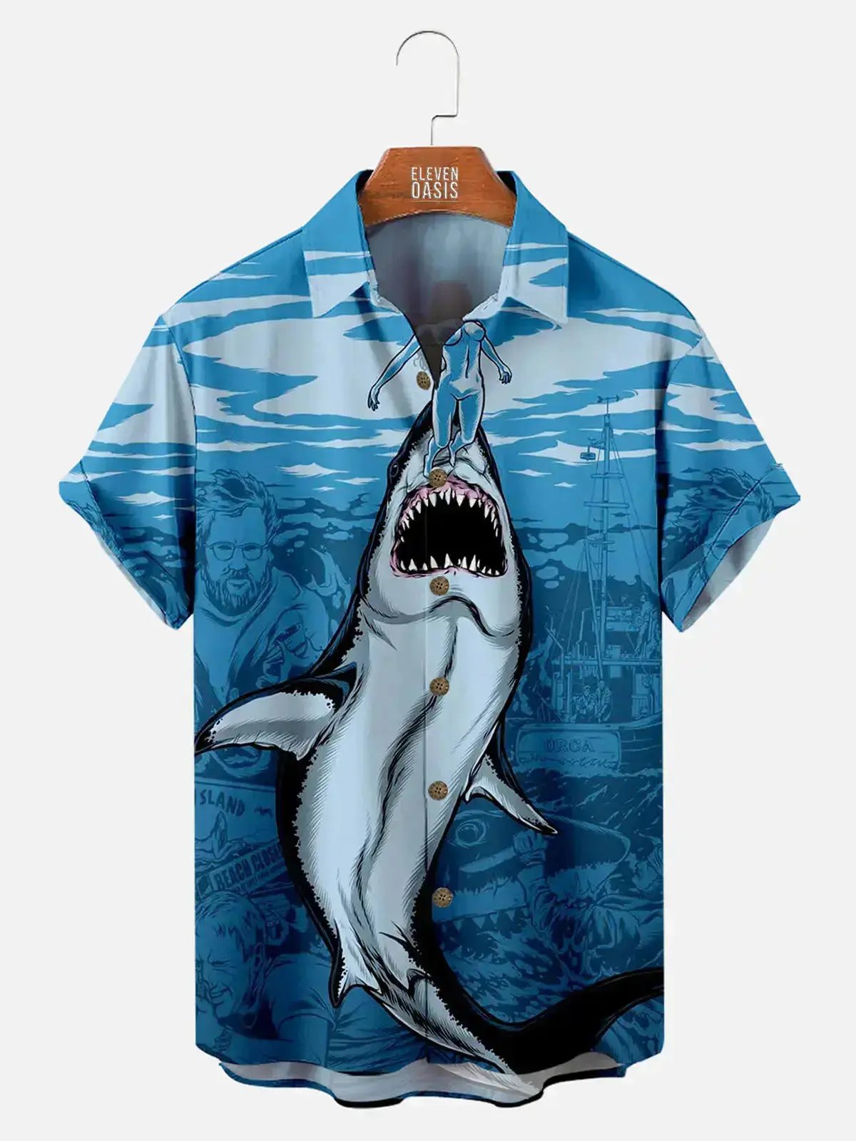 Men's Hawaiian Great White Shark Pattern Short Sleeve Shirt