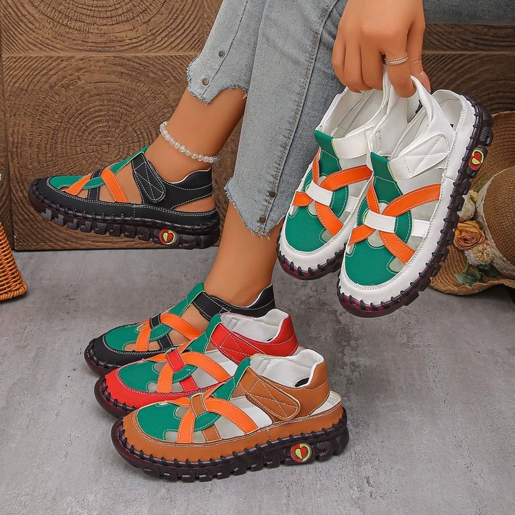 Women's Fashion Hollow Out Leather Sport Sandals Sneakers Slip-on Loafers